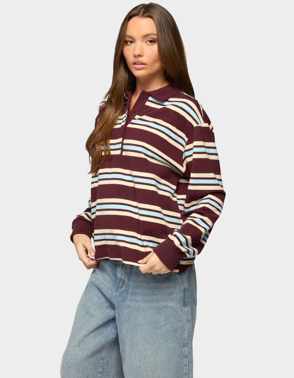 EDIKTED Renya Striped Rugby Shirt - DK RED