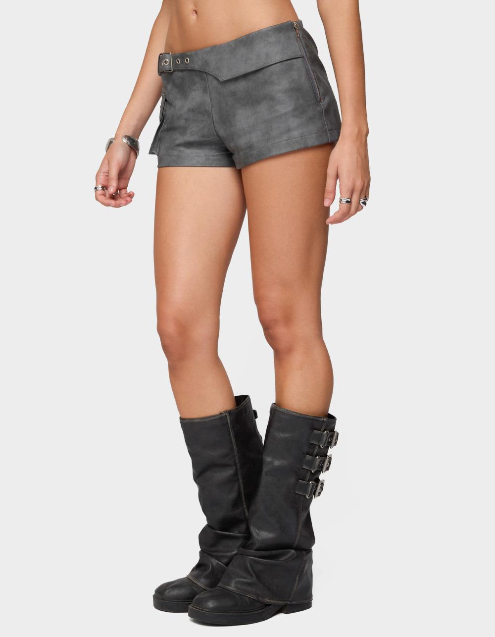 EDIKTED Houston Faux Leather Cargo Shorts - GRAY