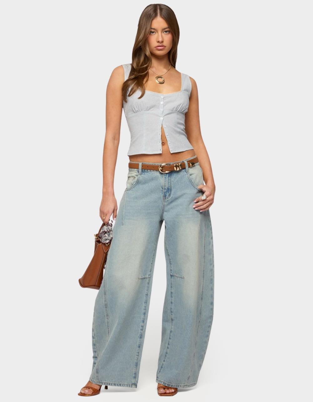 EDIKTED Katiya Pinstripe Button Up Top - LIGHT BLUE