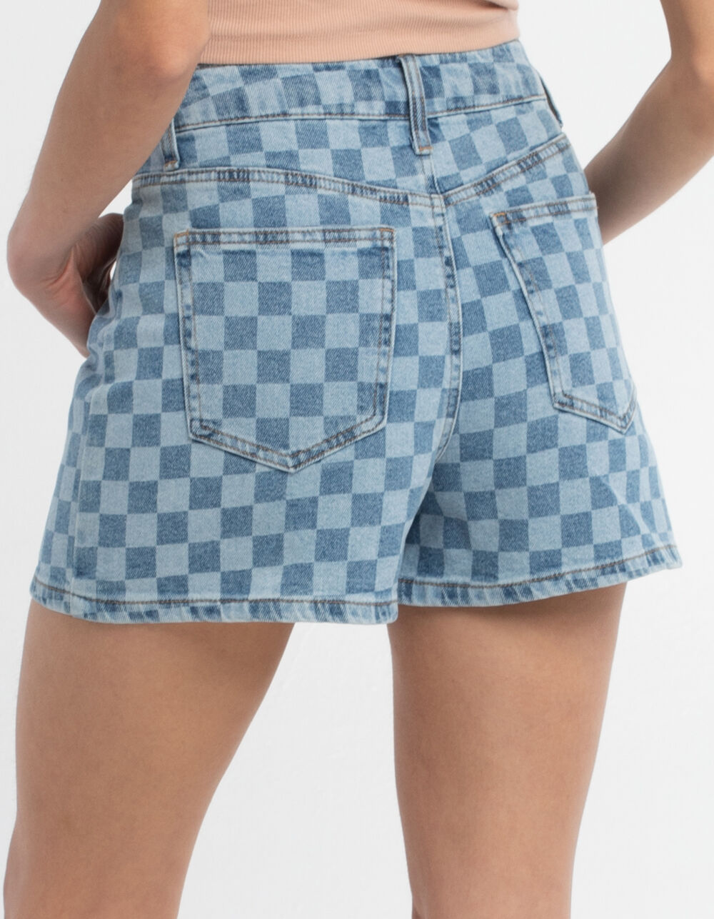 RSQ Womens Checker Pleat Shorts - INDIGO DNM