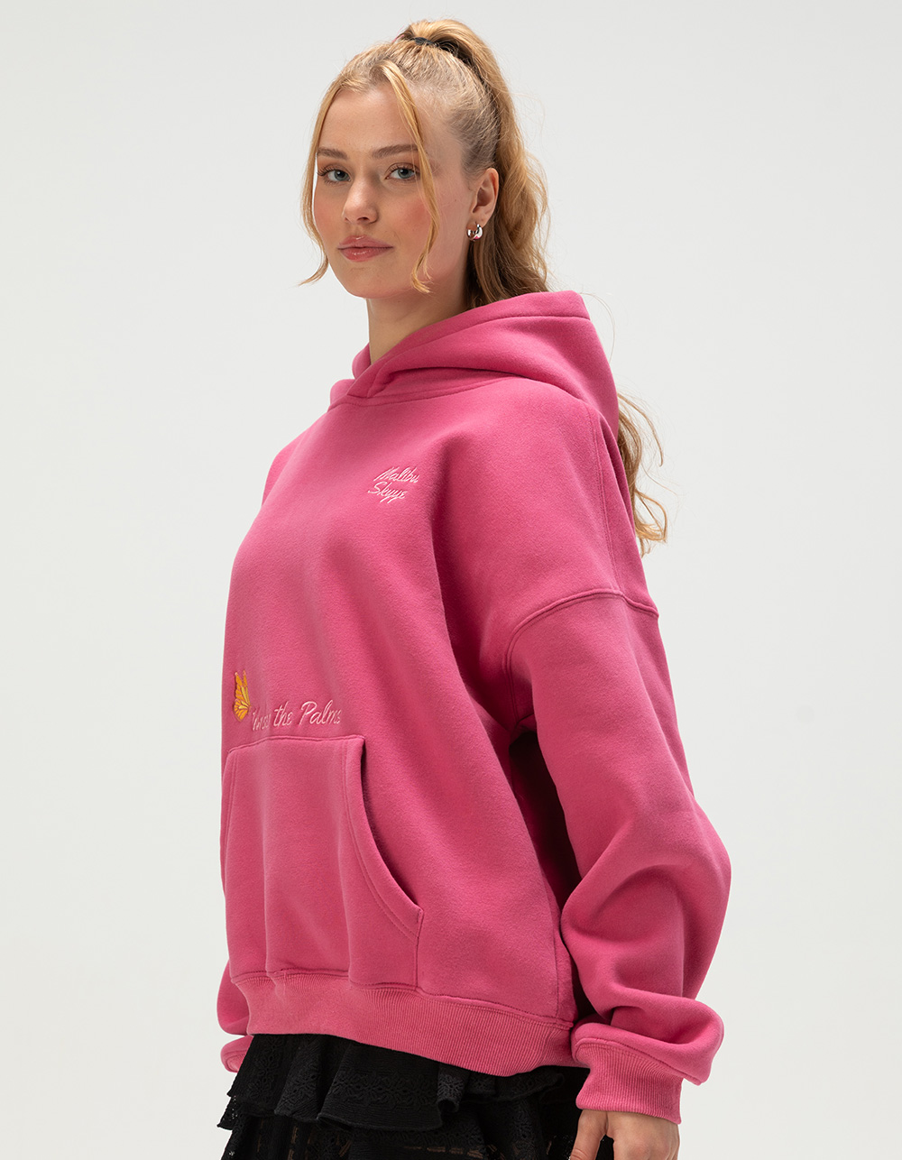 MALIBU SKYYE Under The Palms Embroidered Womens Hoodie - PINK