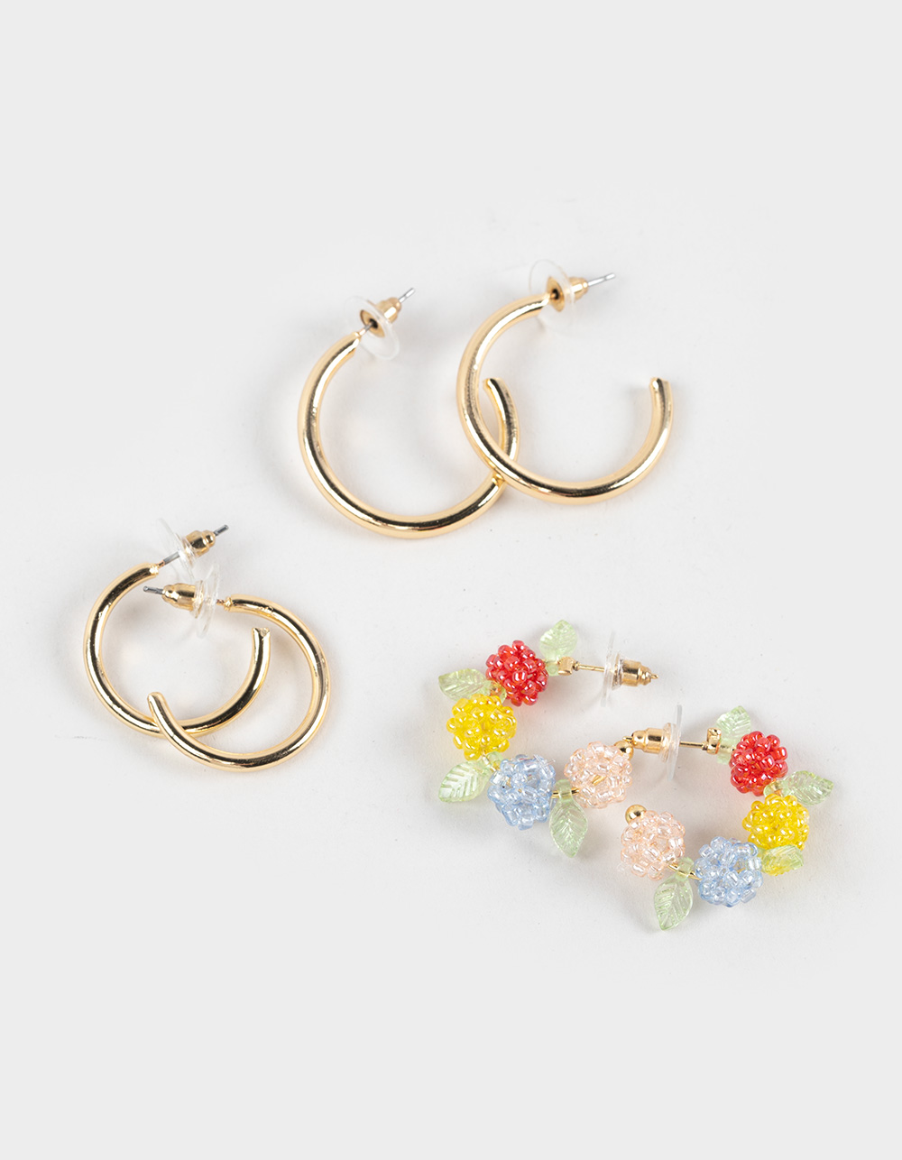FULL TILT 3 Pack Beaded Floral Hoop Earrings - MULTI