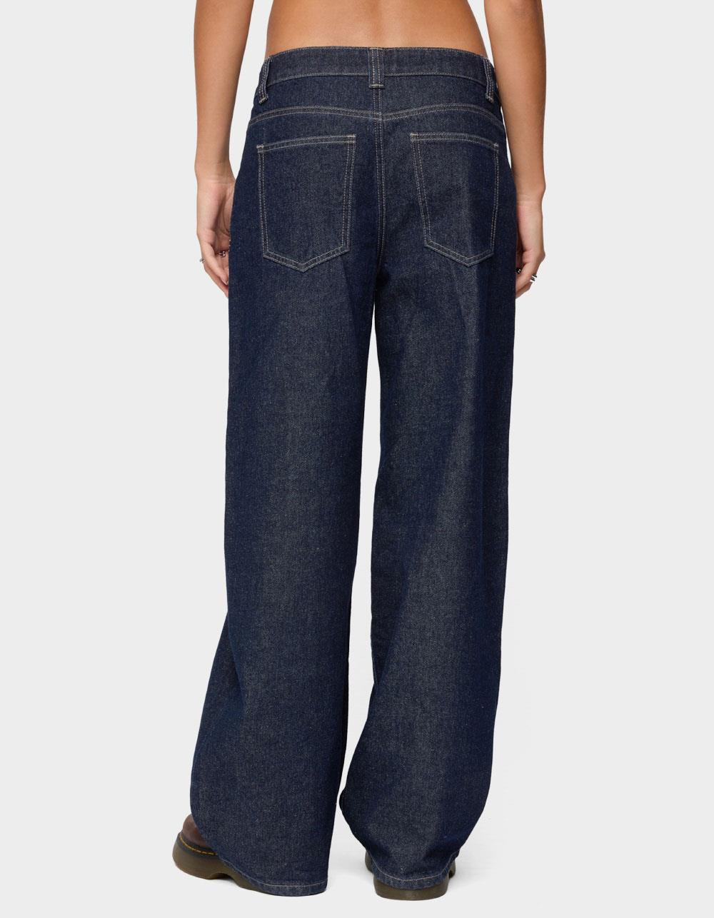 EDIKTED Polley Button Up Low Rise Jeans - DARK BLUE