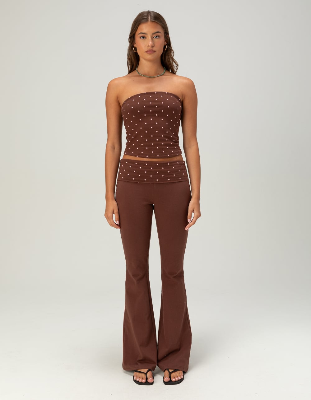 FULL TILT Polka Dot Womens Tube Top - BROWN/PINK