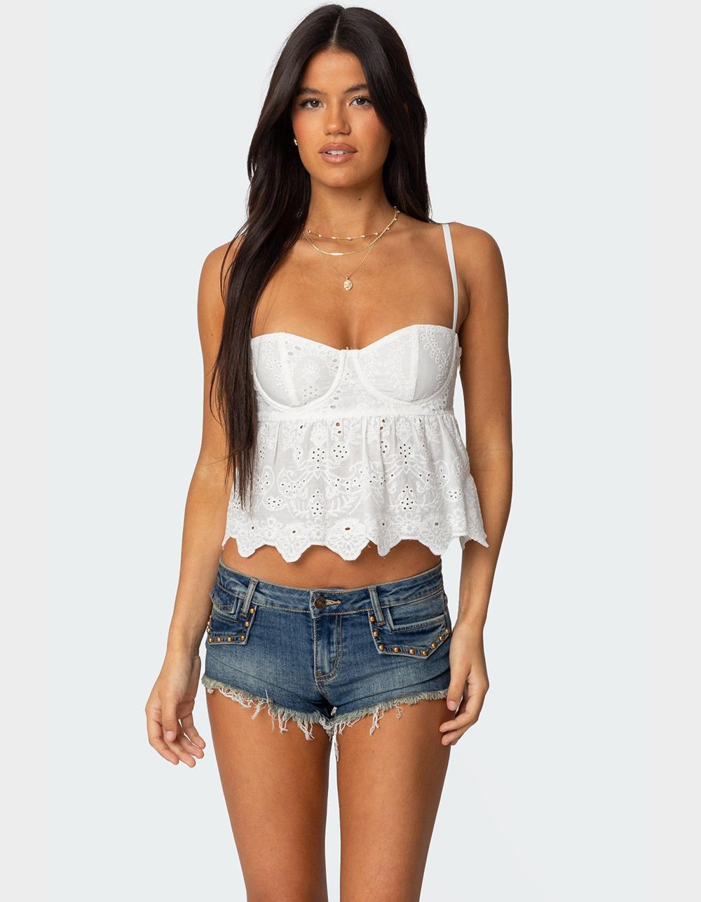EDIKTED Emme Eyelet Corset - WHITE