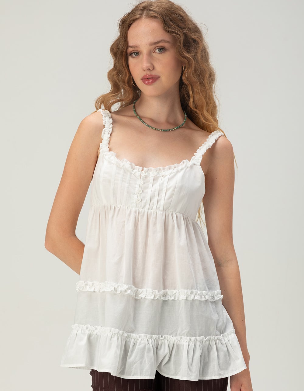 FULL TILT Womens Long Babydoll Top - WHITE