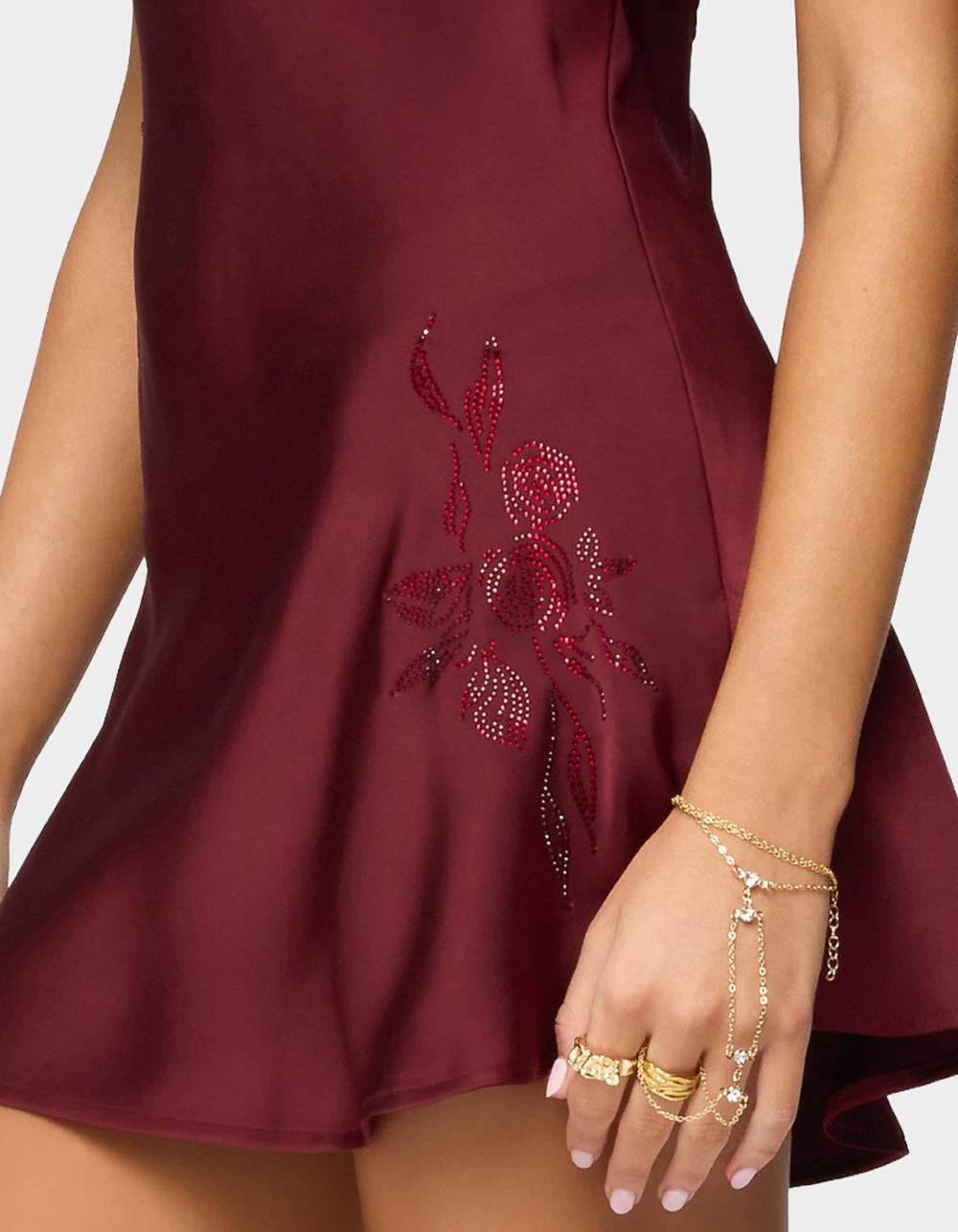 EDIKTED Nalah Satin Effect Mini Dress - DK RED