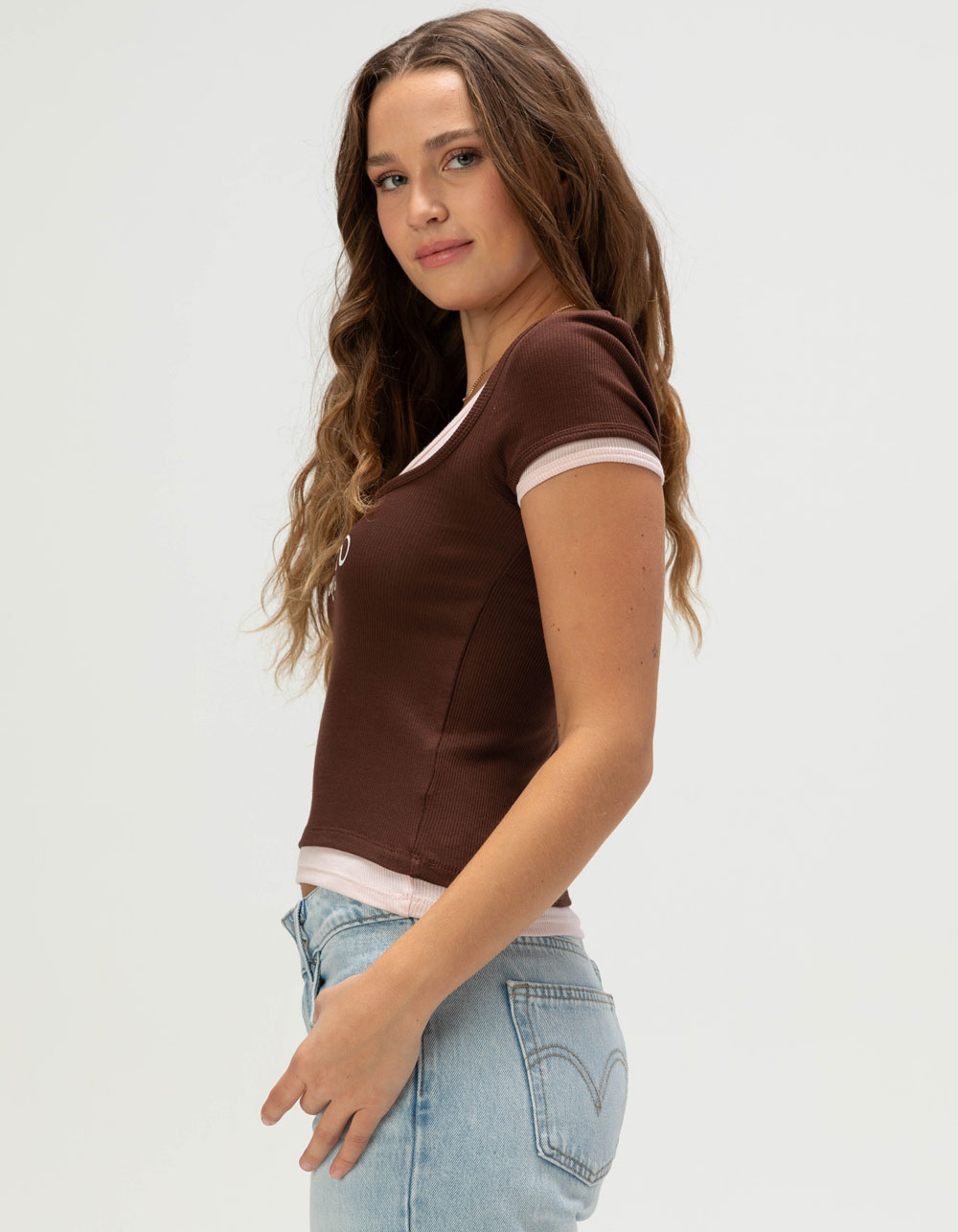 VON DUTCH Layered Womens Tee - BROWN/PINK