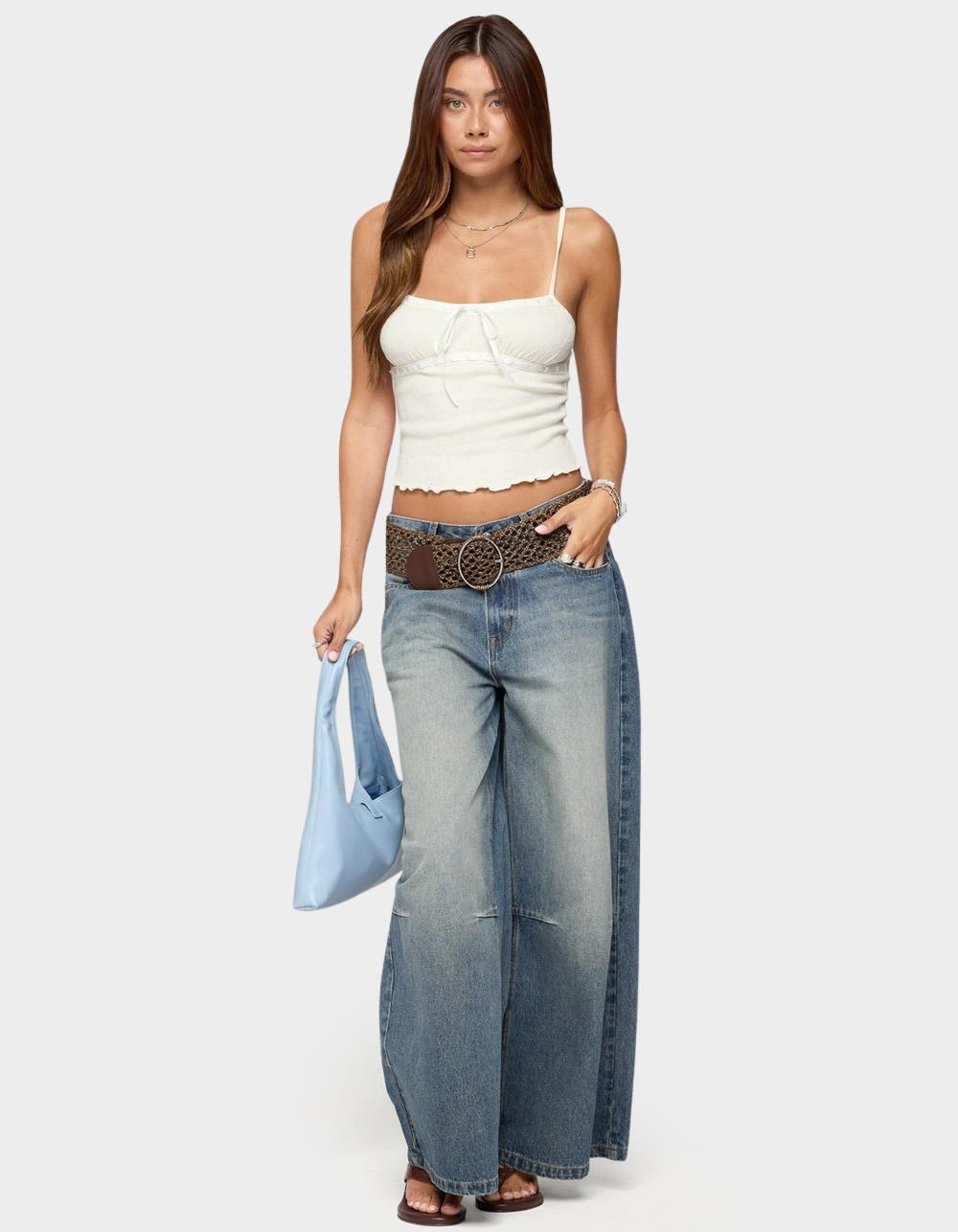EDIKTED Misty Lacey Textured Tank Top - BEIGE