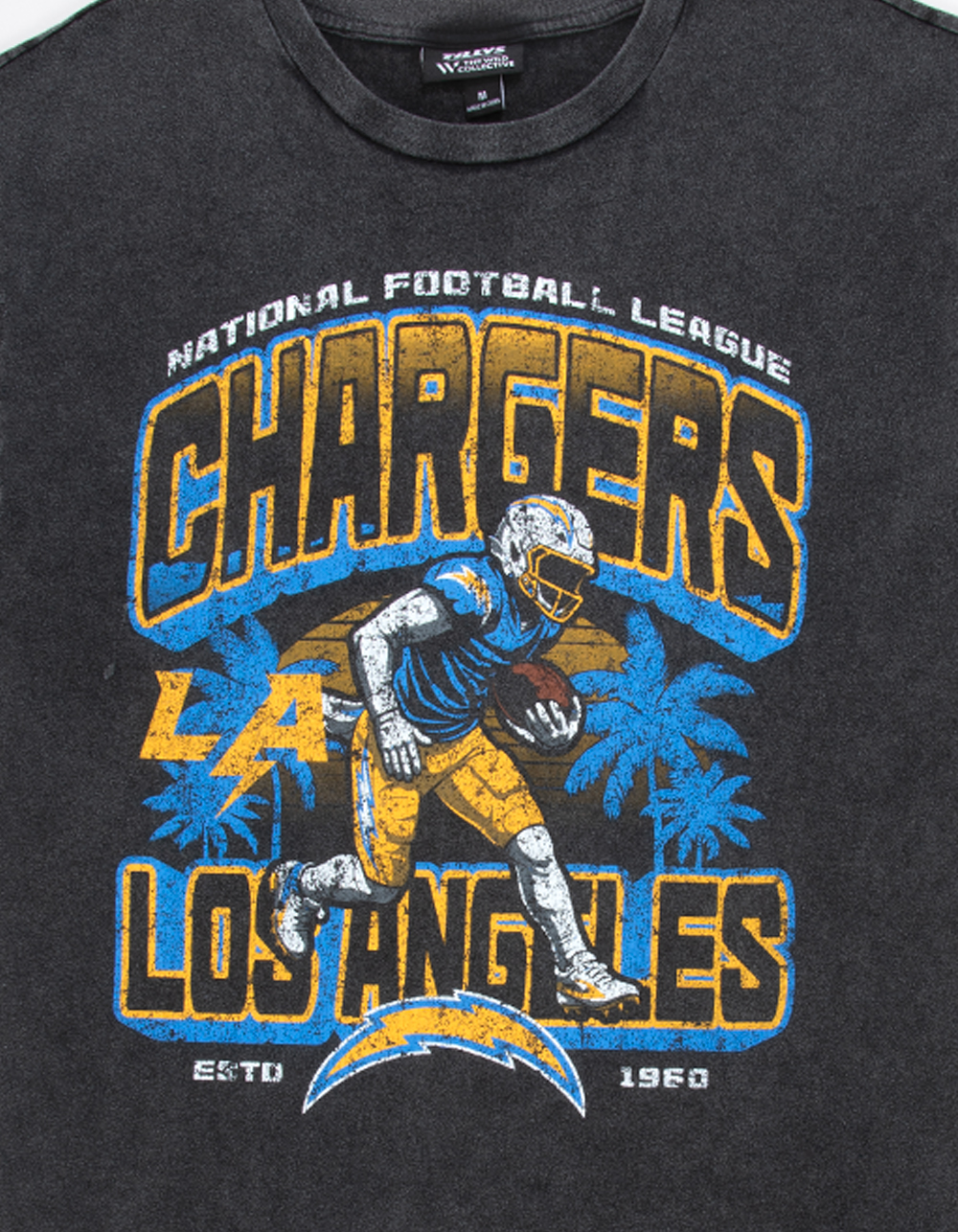 THE WILD COLLECTIVE Los Angeles Chargers Player Mens Tee - WASHED BLACK