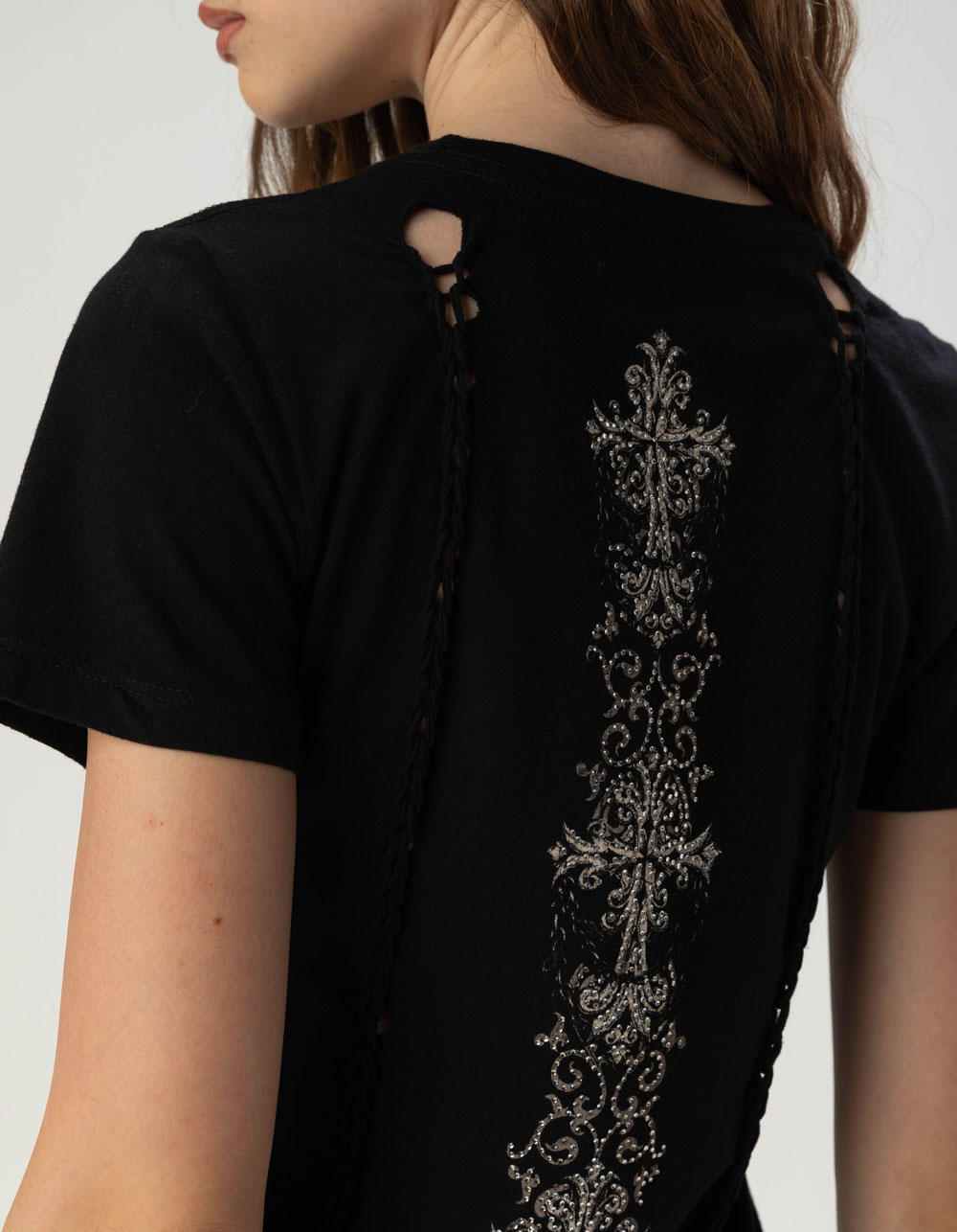 AFFLICTION Empower Womens Rhinestone Tee - BLACK