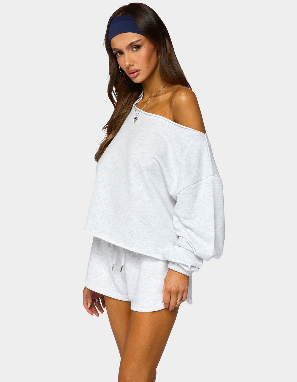 EDIKTED Kordelia Off Shoulder Sweatshirt - LIGHT GRAY