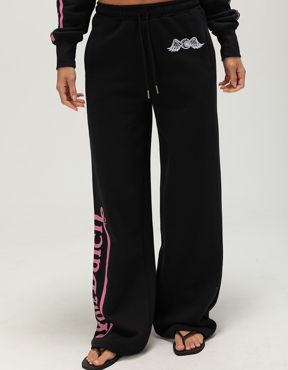 VON DUTCH Womens Wide Leg Sweatpants - BLACK