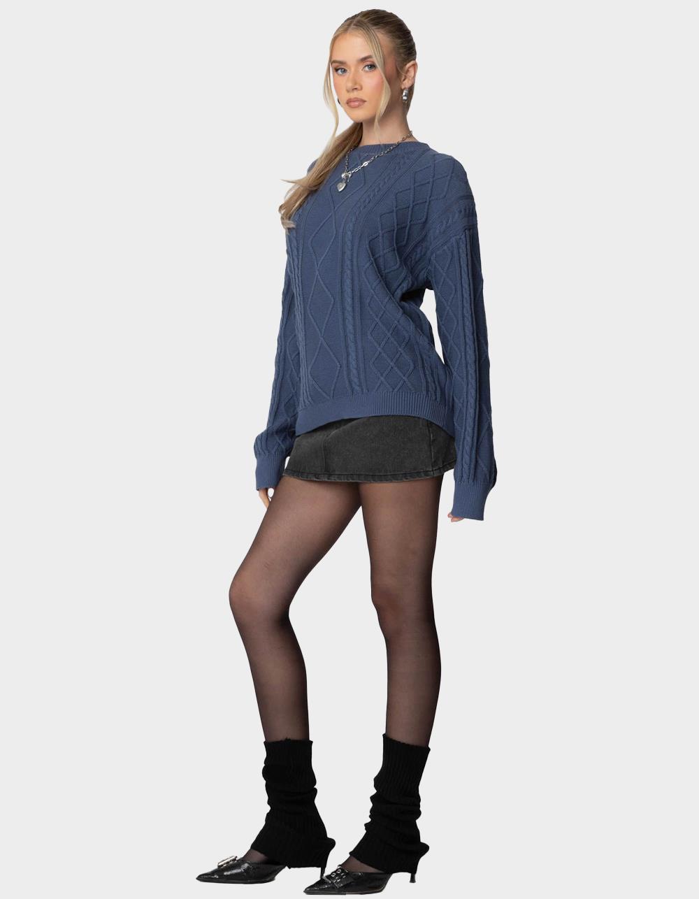 EDIKTED Jessy Cable Knit Oversized Sweater - BLUE