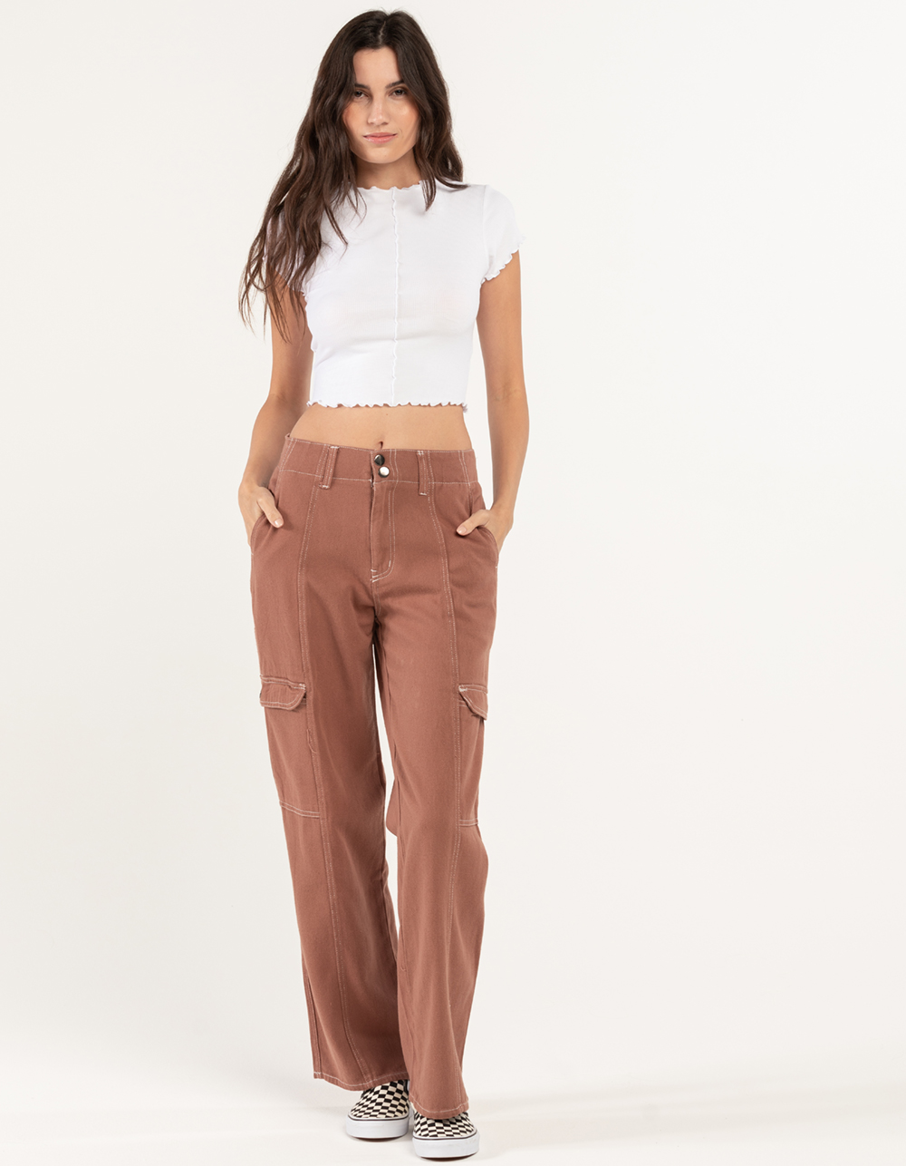RSQ Womens Smock Waist Loose Cargo Pants BROWN Tillys