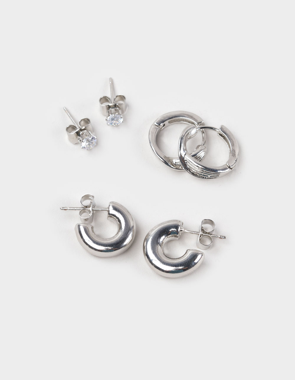 DO EVERYTHING IN LOVE White Gold Dipped 3 Pack Earrings - SILVER