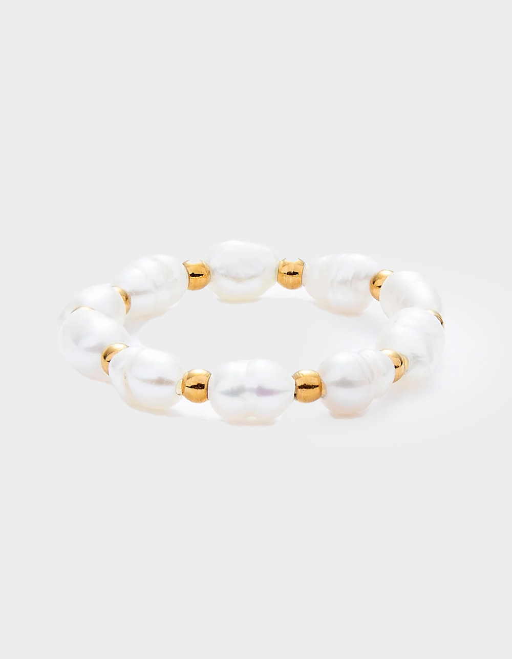 MAUKA Gold Pearl Elastic Ring - WHITE