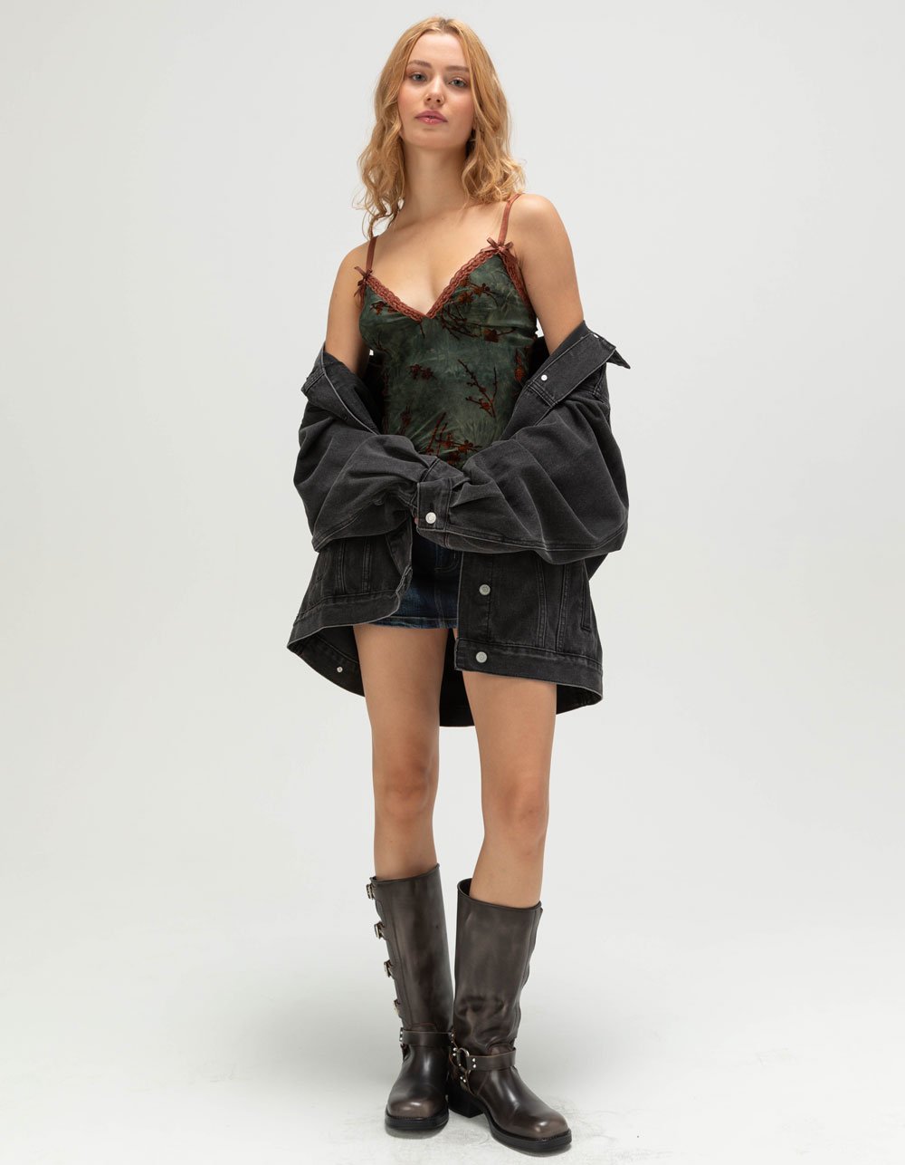 FULL TILT Flocked Womens Cami - TEAL GREEN