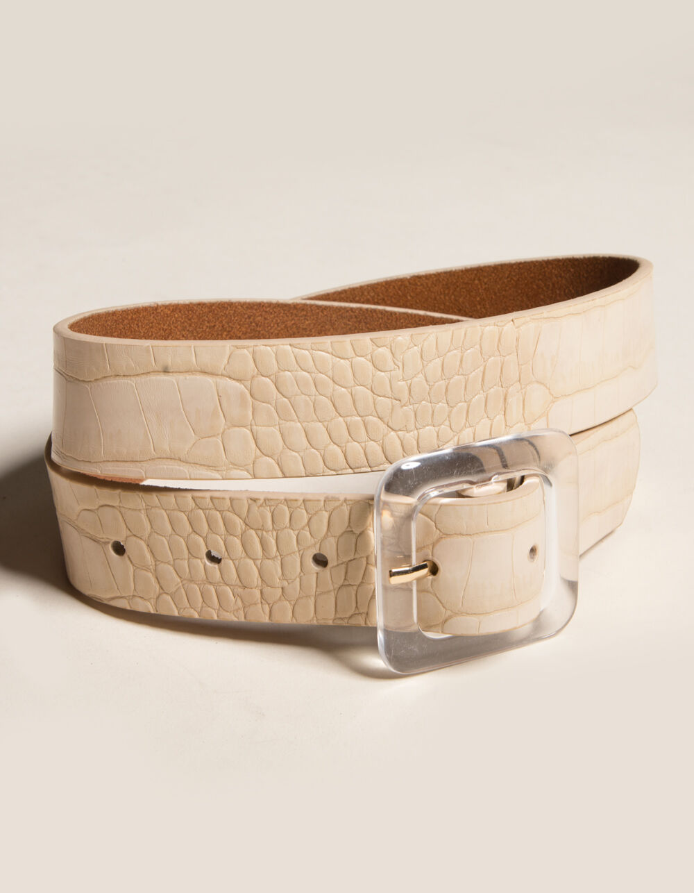 Clear Buckle Cream Leather Belt - CREAM | Tillys