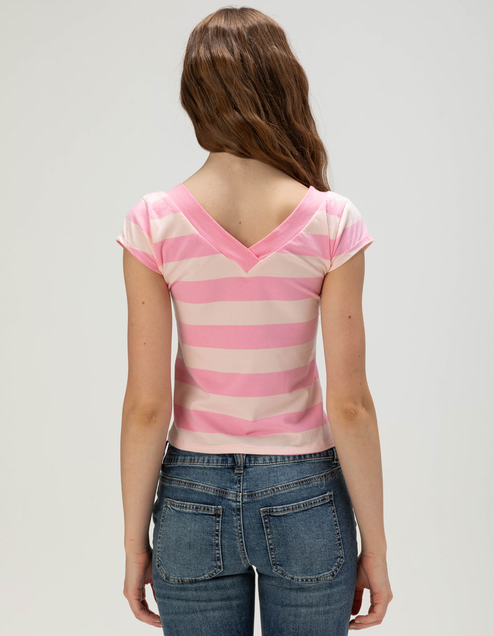 RSQ Womens Stripe V-Neck Cap Sleeve Tee
