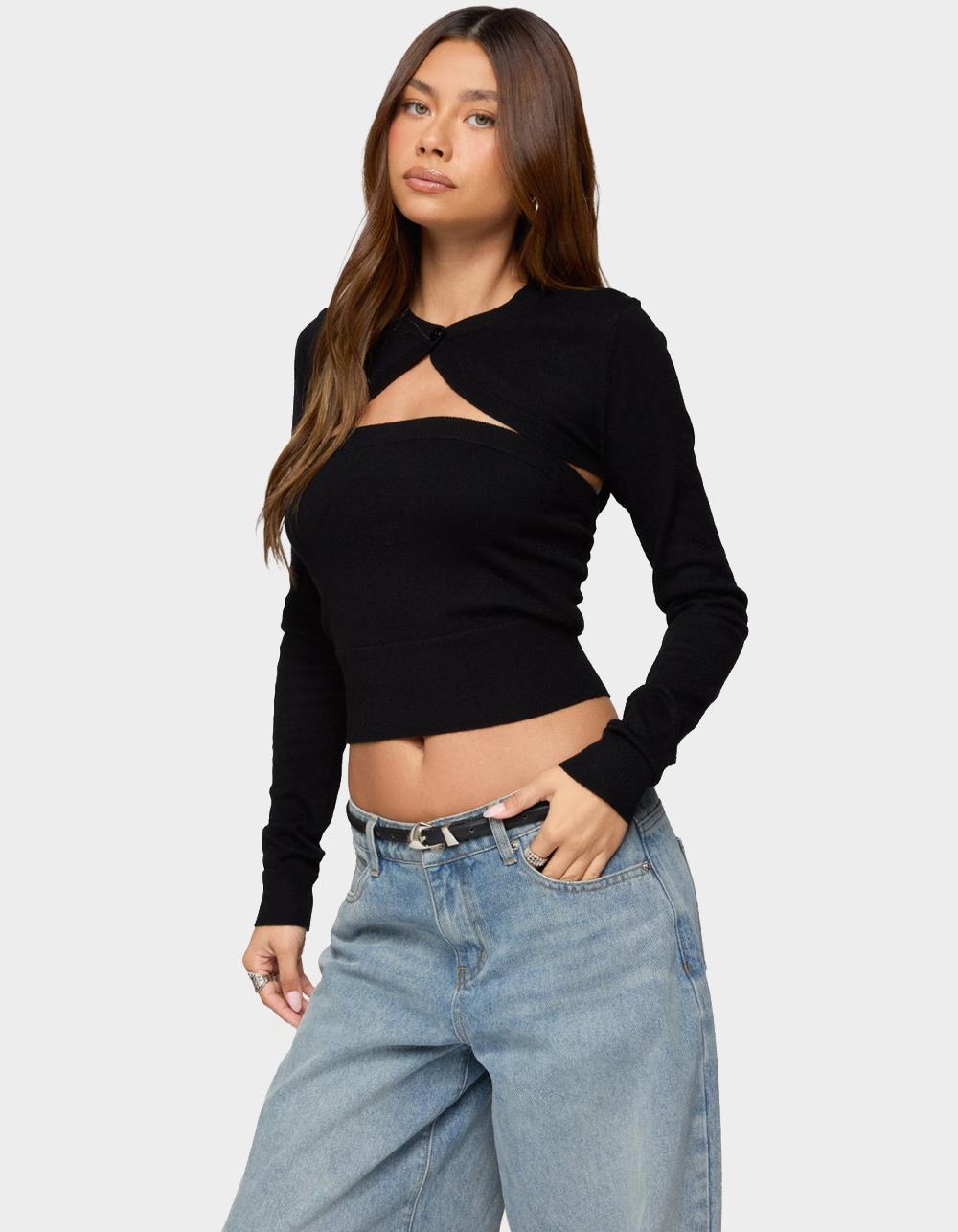 EDIKTED Knit Two Piece Shrug & Tube Top - BLACK