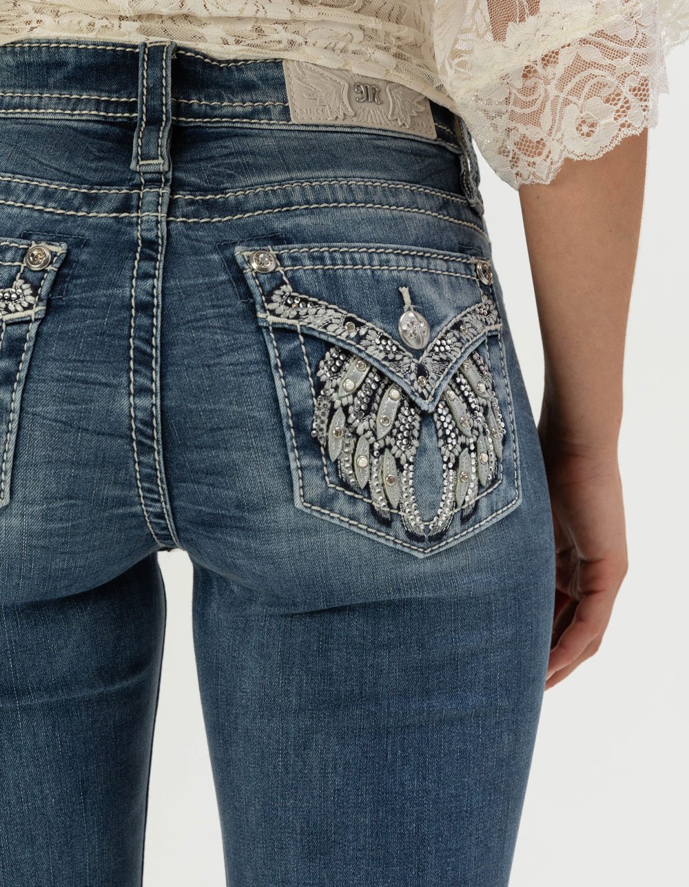 MISS ME Wing Womens Mid Rise Bootcut Jeans - MEDIUM WASH