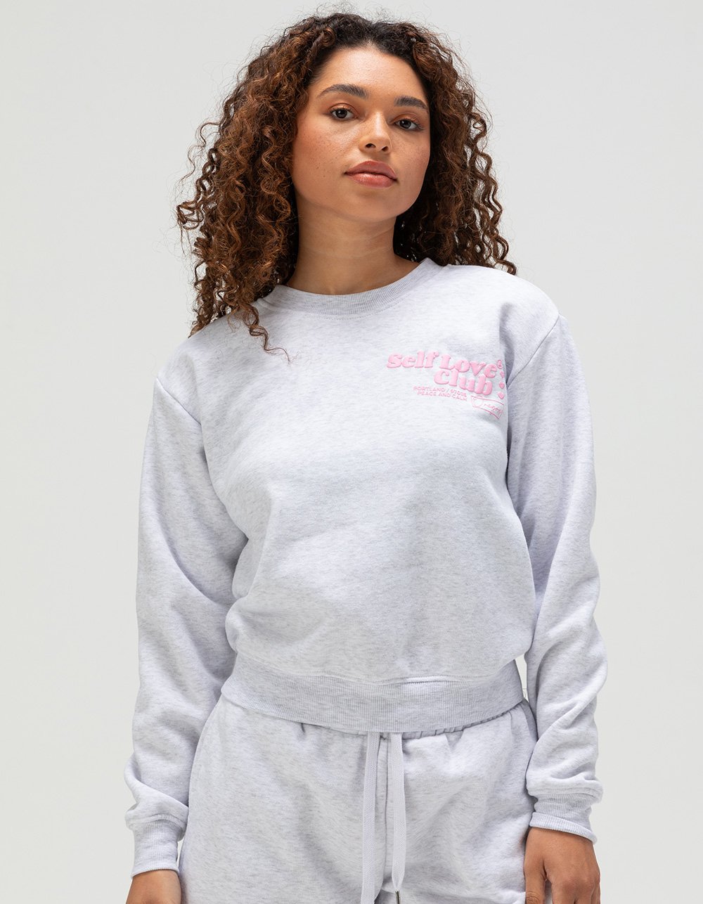 FULL TILT Self Love Club Womens Crewneck Sweatshirt - HEATHER GRAY