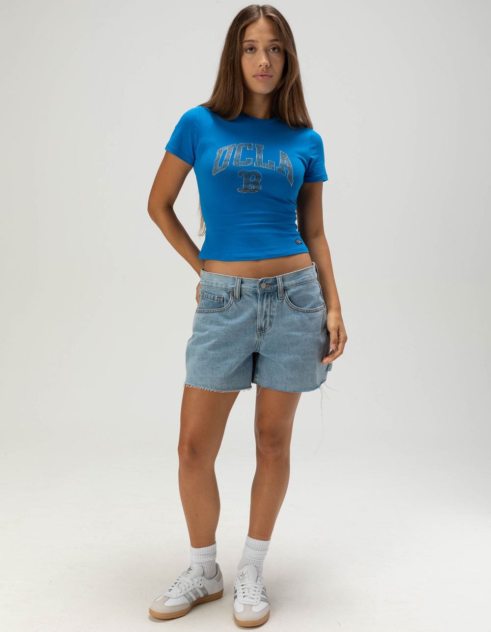 HYPE AND VICE UCLA Womens Rhinestone Baby Tee - BLUE