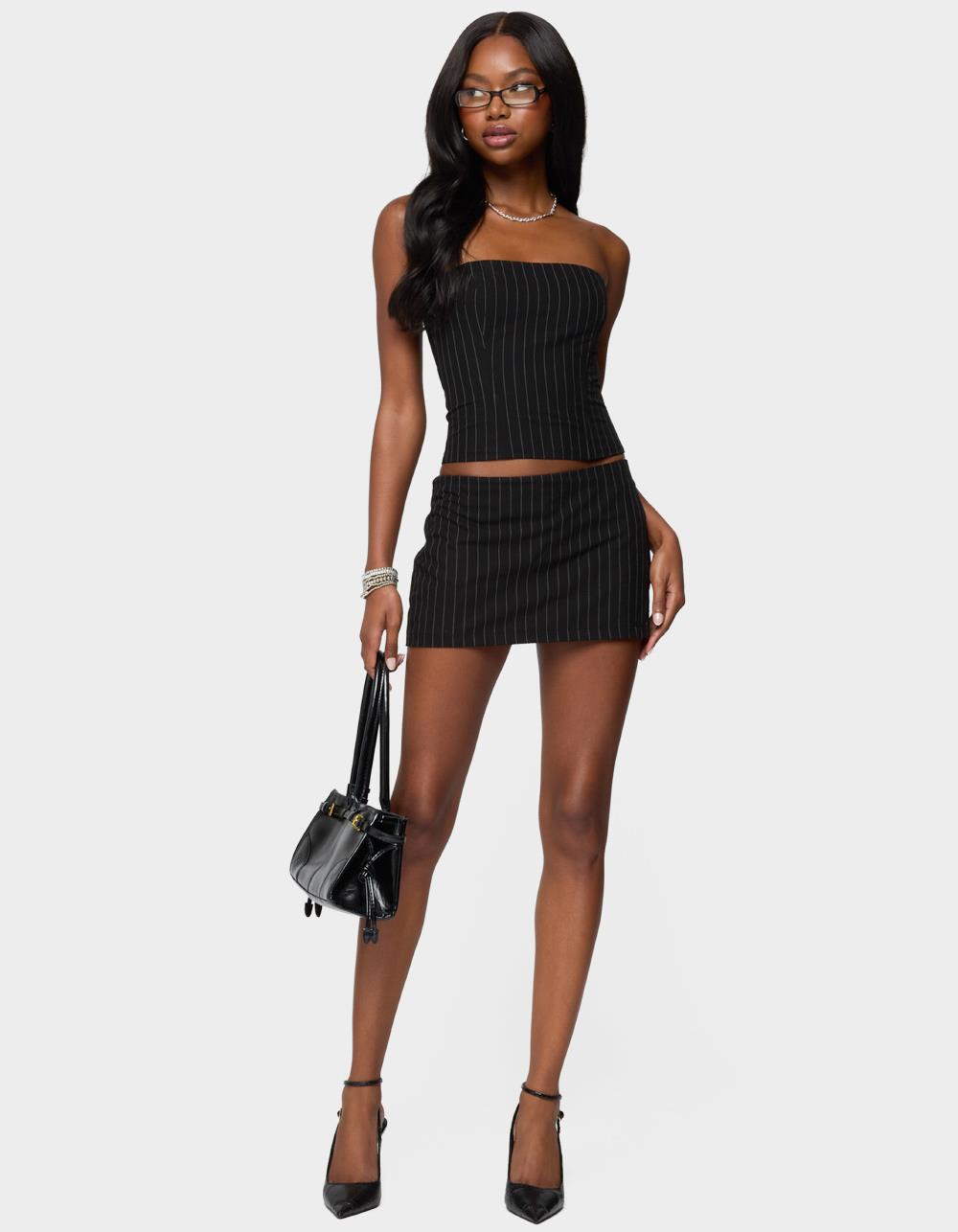 EDIKTED Maeve Pinstripe Strapless Corset - BLACK