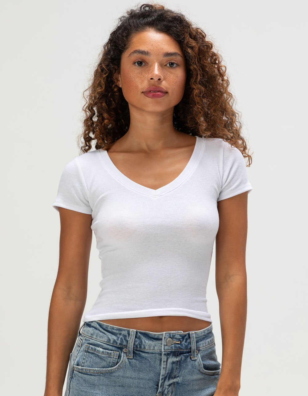 TILLYS V-Neck Rib Womens Tee - WHITE