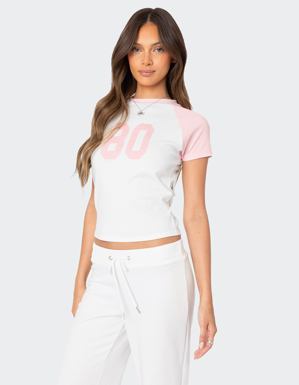 EDIKTED 80's Raglan Tee - WHITE