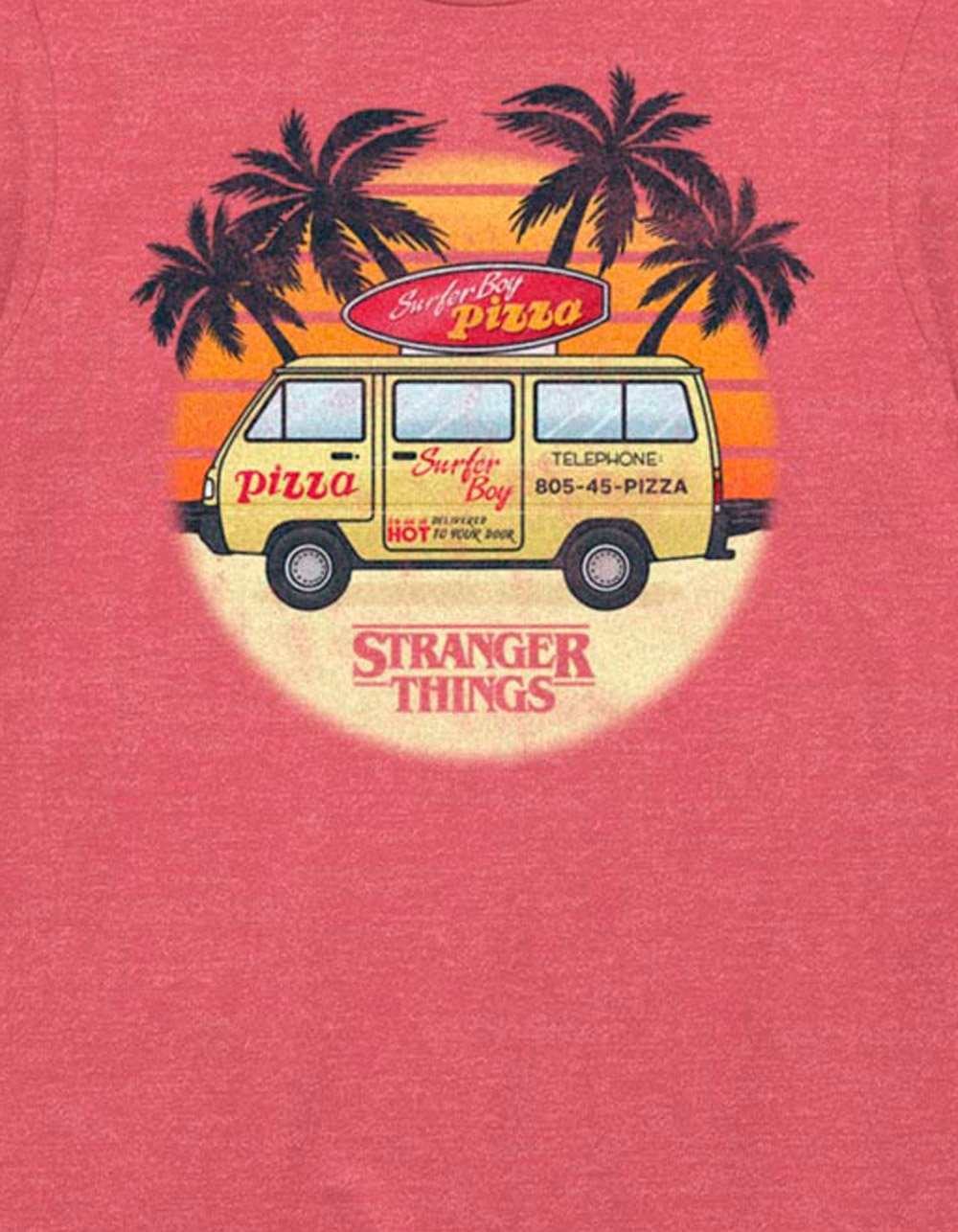 STRANGER THINGS Surfer Boy Sunset Unisex Tee - HTHR RED