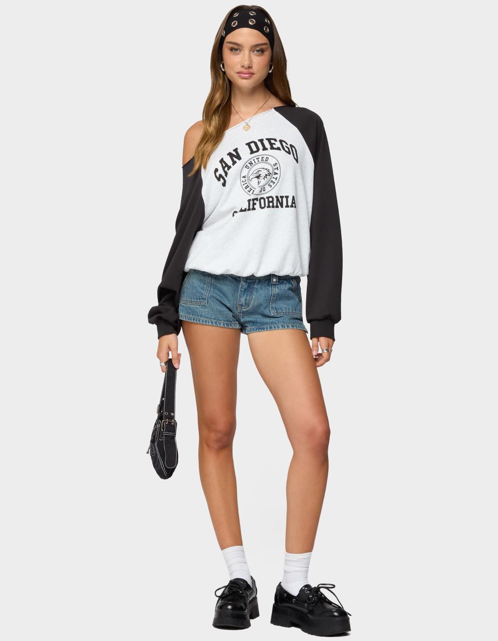 EDIKTED San Diego Off Shoulder Raglan Sweatshirt - GRAY