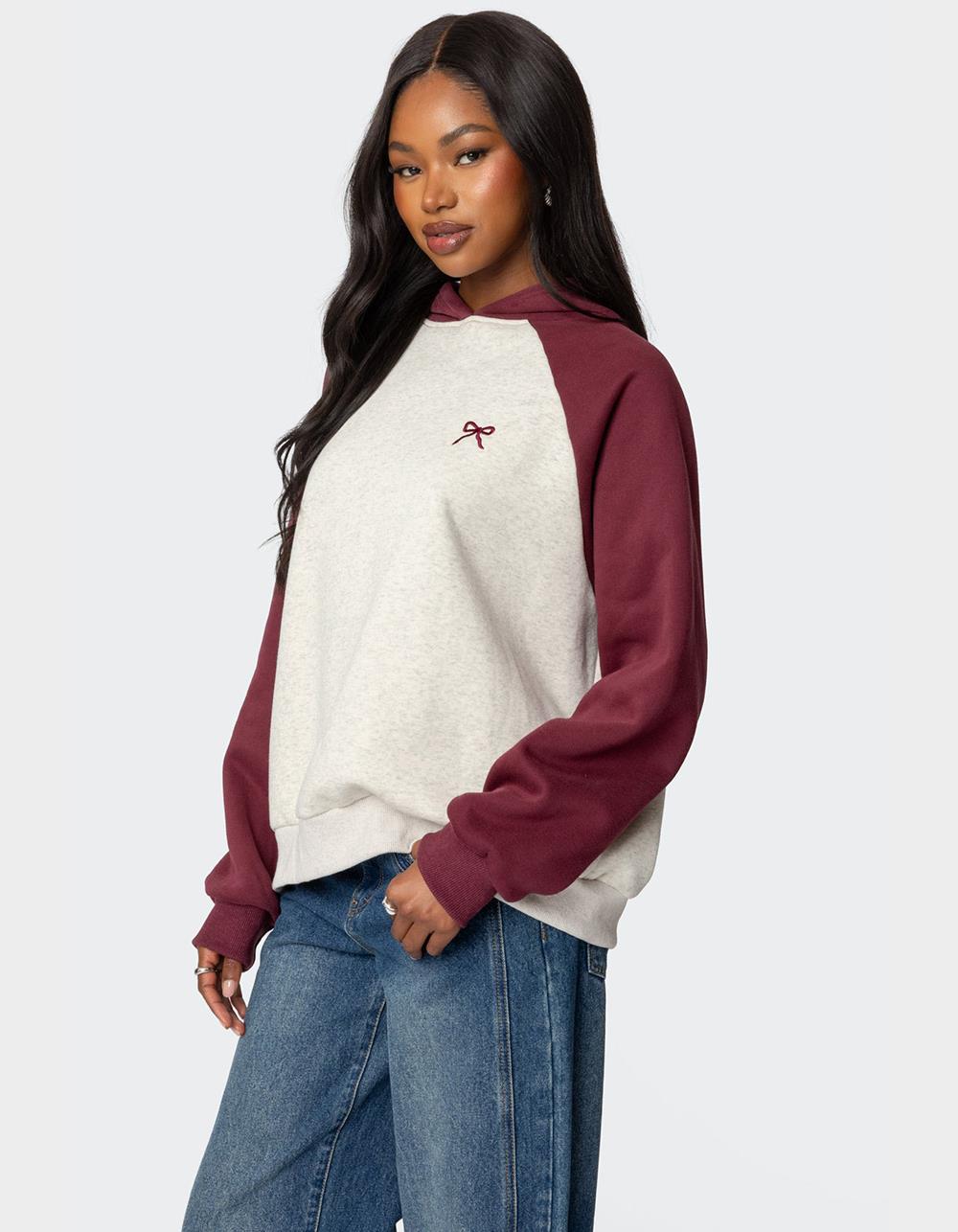 EDIKTED Raglan Bow Oversized Hoodie - GRAY