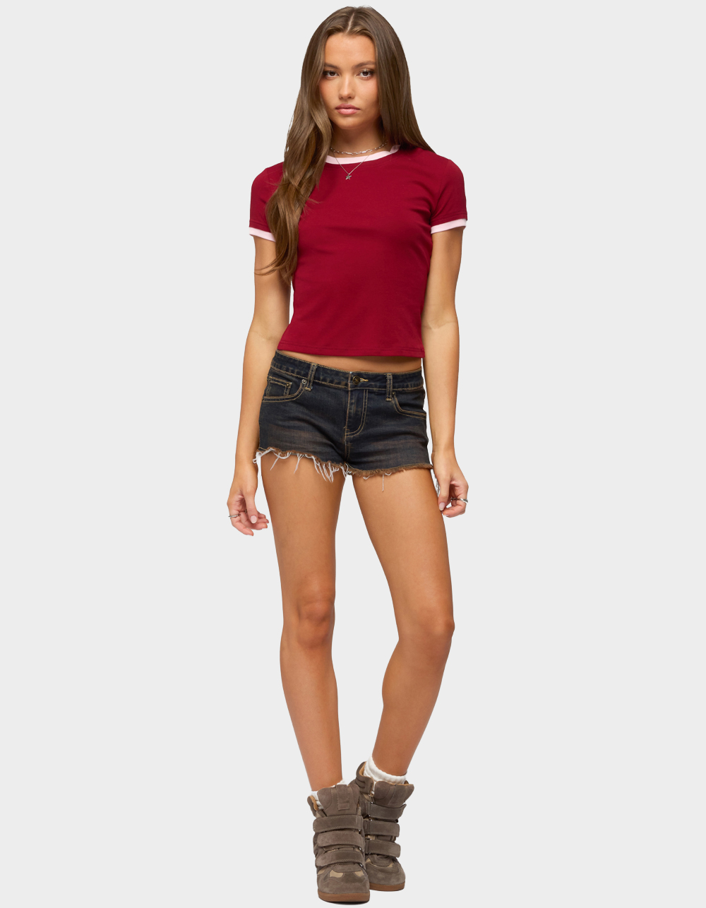 EDIKTED Opaline Contrast Tee - DK RED