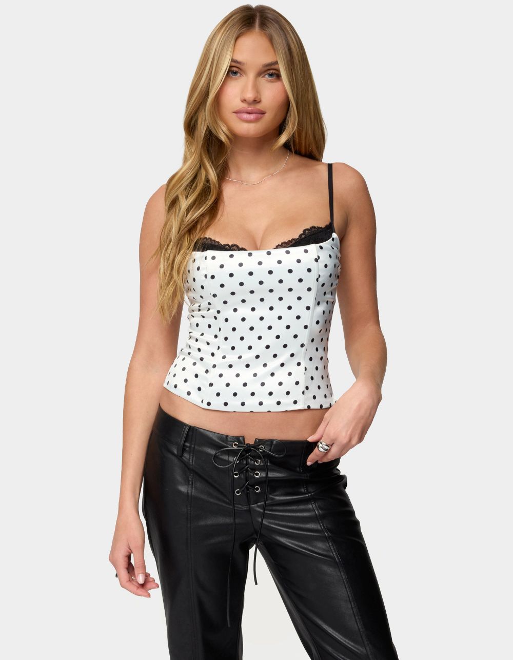 EDIKTED Polka Dot Layered Lacey Bra Corset - WHITE