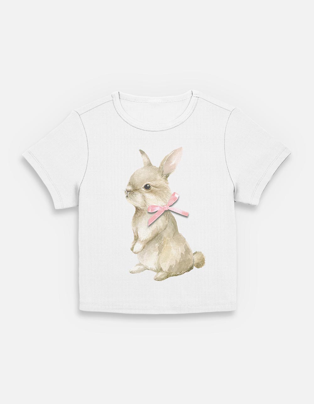 BUNNY Bow Womens Baby Tee - CREAM