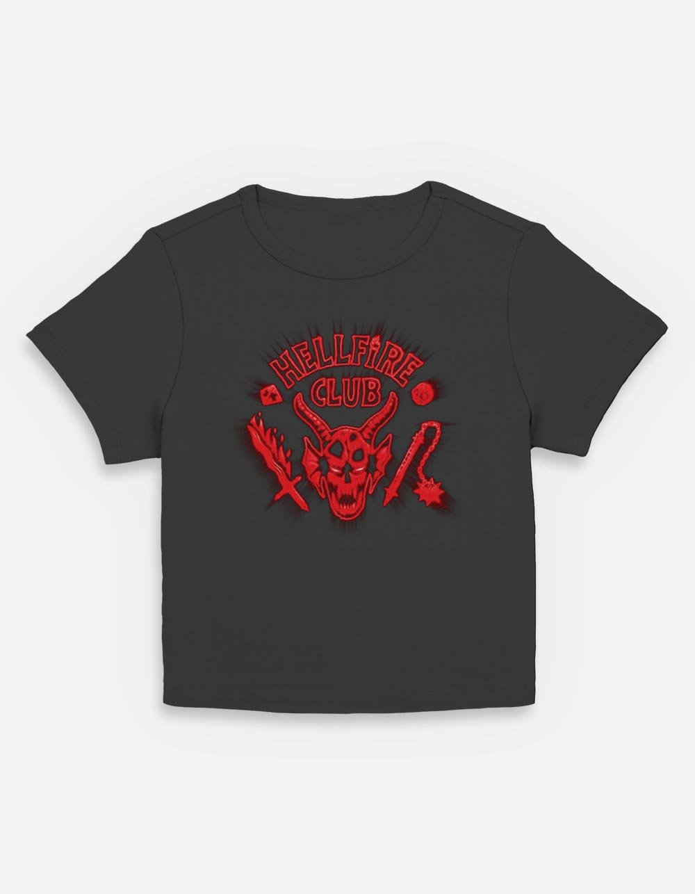 STRANGER THINGS Hellfire Club Glow Womens Baby Tee - BLACK