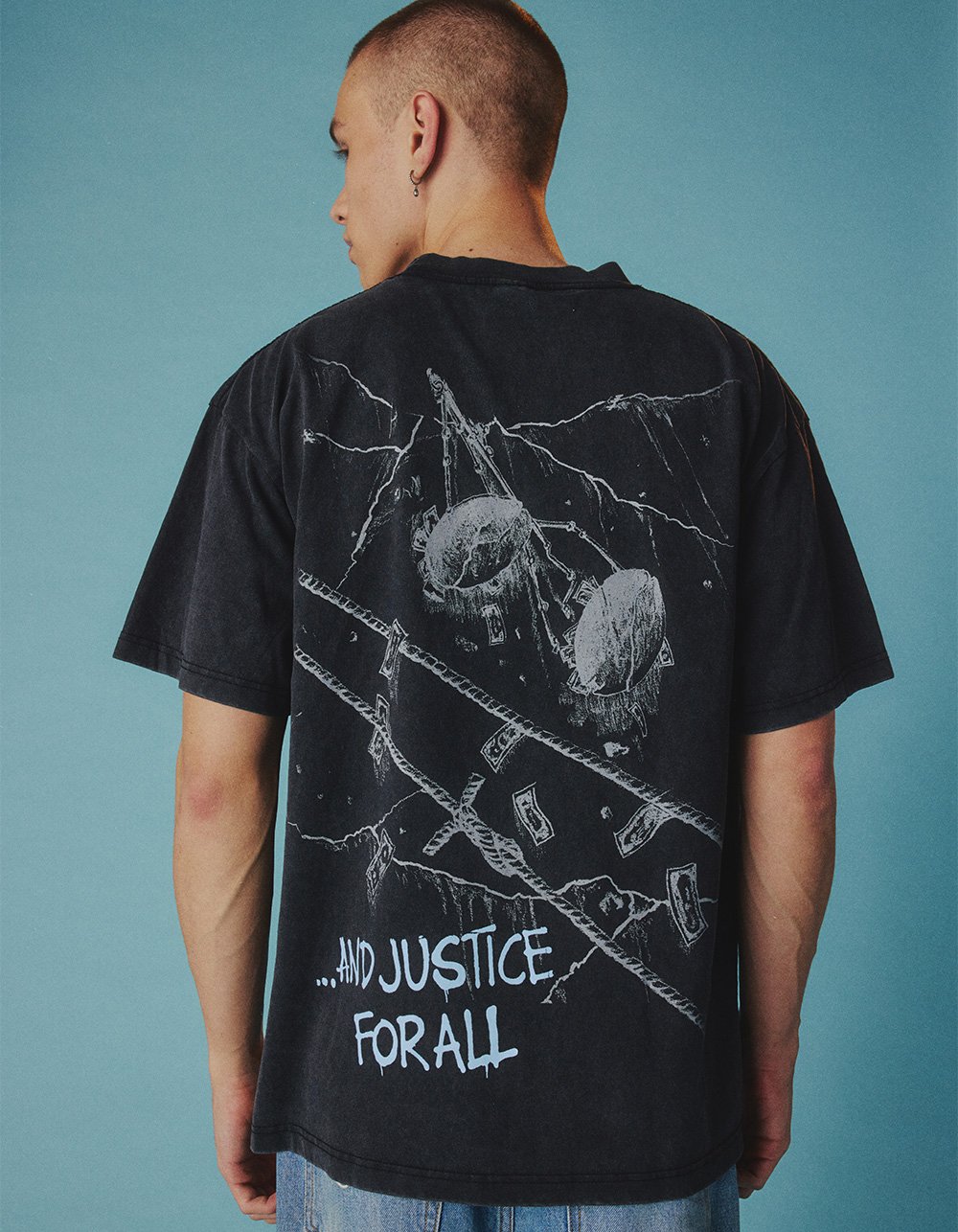 METALLICA Justice Mens Boxy Tee - WASHED BLACK