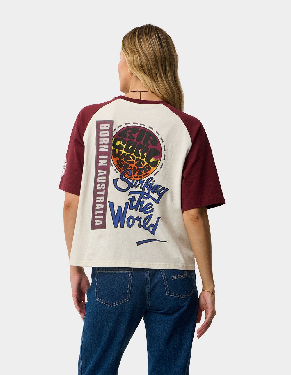 RIP CURL Surf The World Boxy Tee - BONE