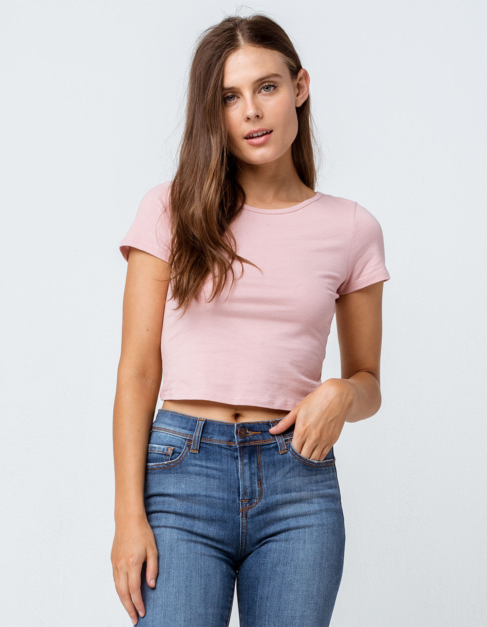 BOZZOLO Twist Back Cut Out Pink Womens Crop Tee image number 0
