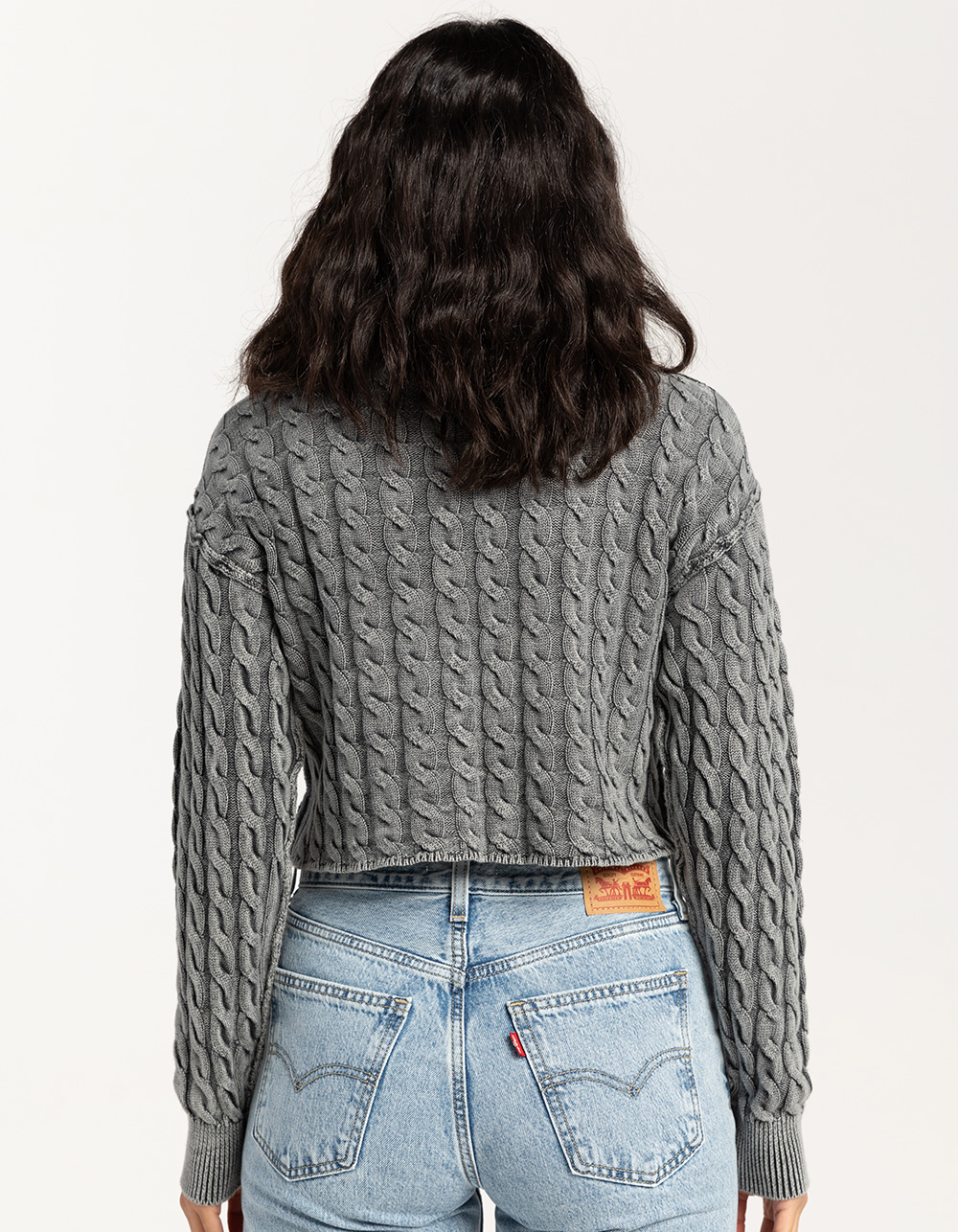 FULL TILT Washed Cable Womens Crop Sweater - BLACK | Tillys