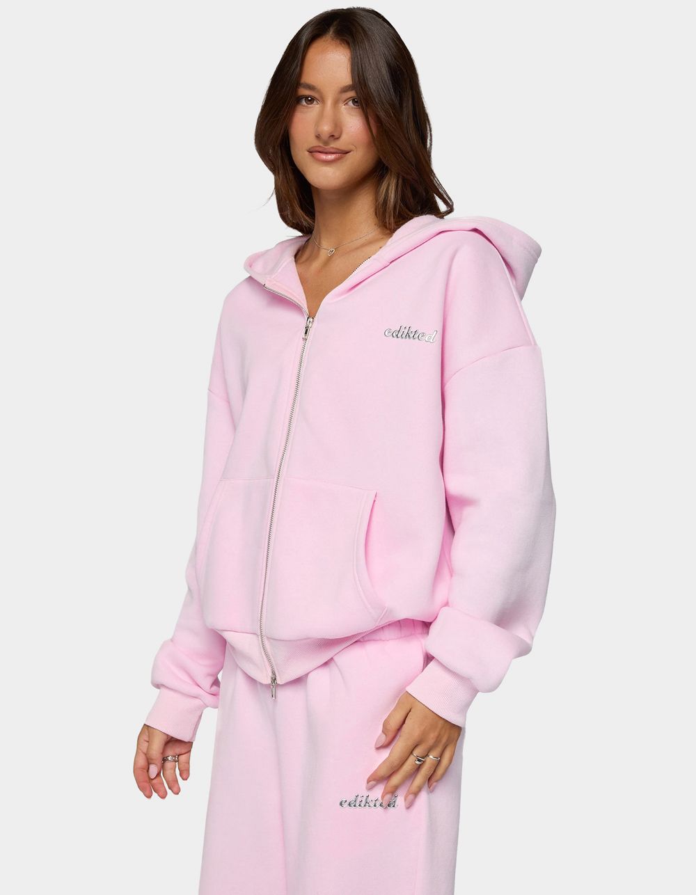 Edikted Diva Zip Up Hoodie - LIGHT PINK