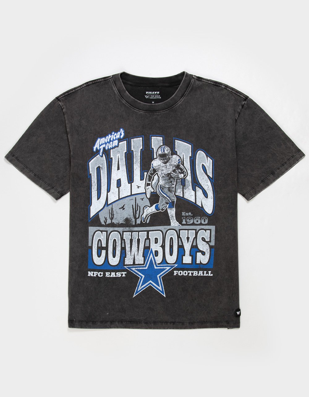 THE WILD COLLECTIVE Dallas Cowboys Player Mens WASHED Boxy Tee  - BLACK