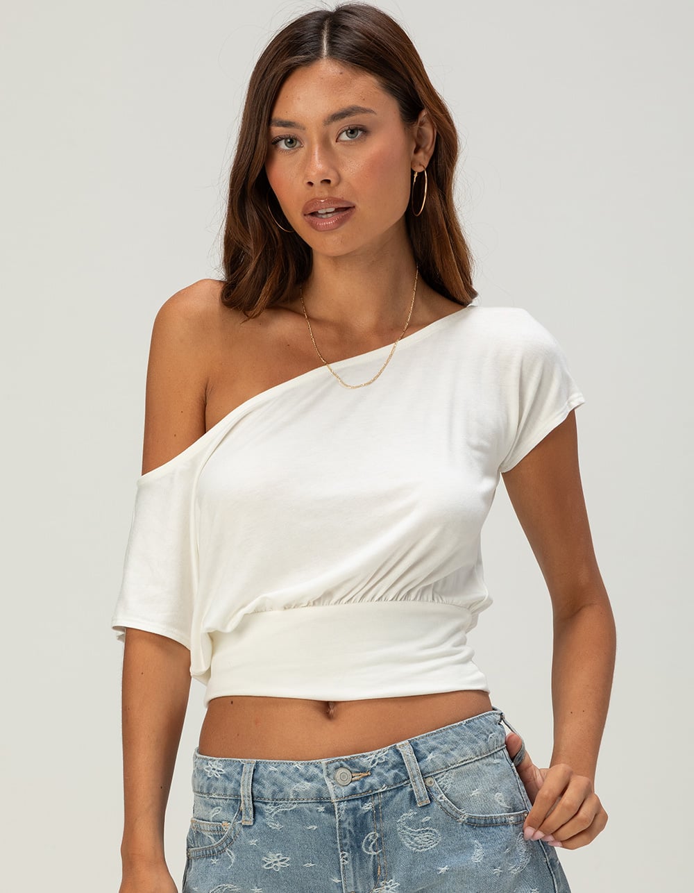 FULL TILT Womens Off The Shoulder Banded Bottom Top