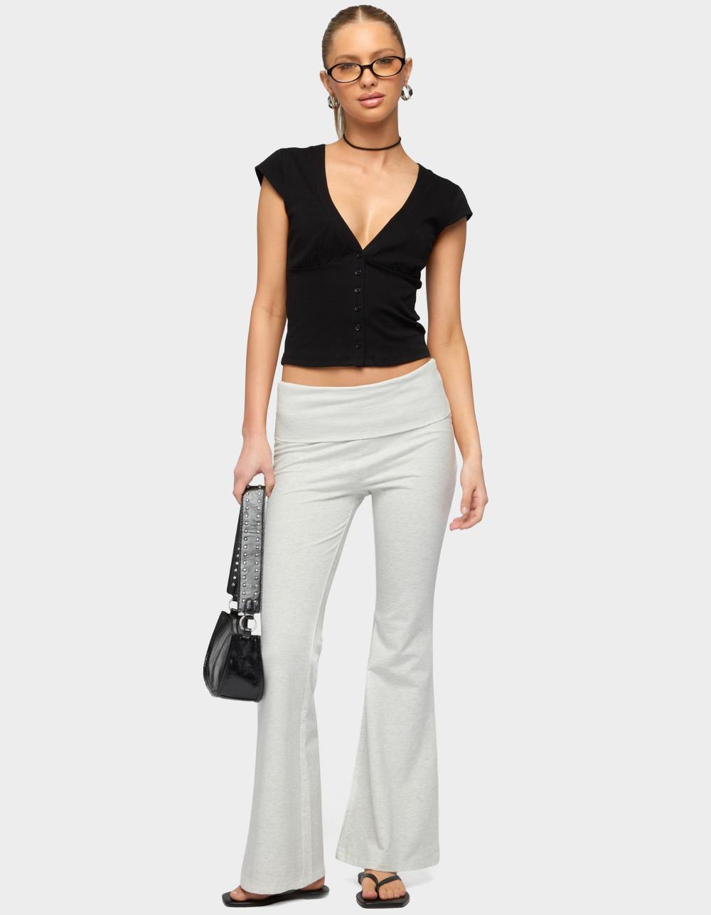 EDIKTED Petite Naomi Foldover Flared Leggings - GRAY