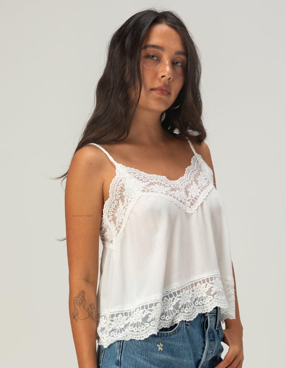 ROXY Shadow Side Womens Lace Trim Cami - WHITE