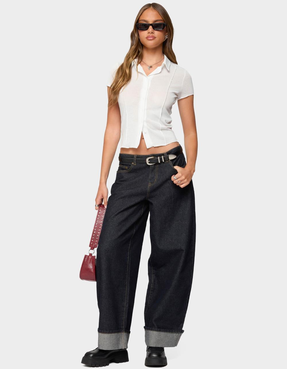 EDIKTED Geena Semi Sheer Button Up Shirt - WHITE