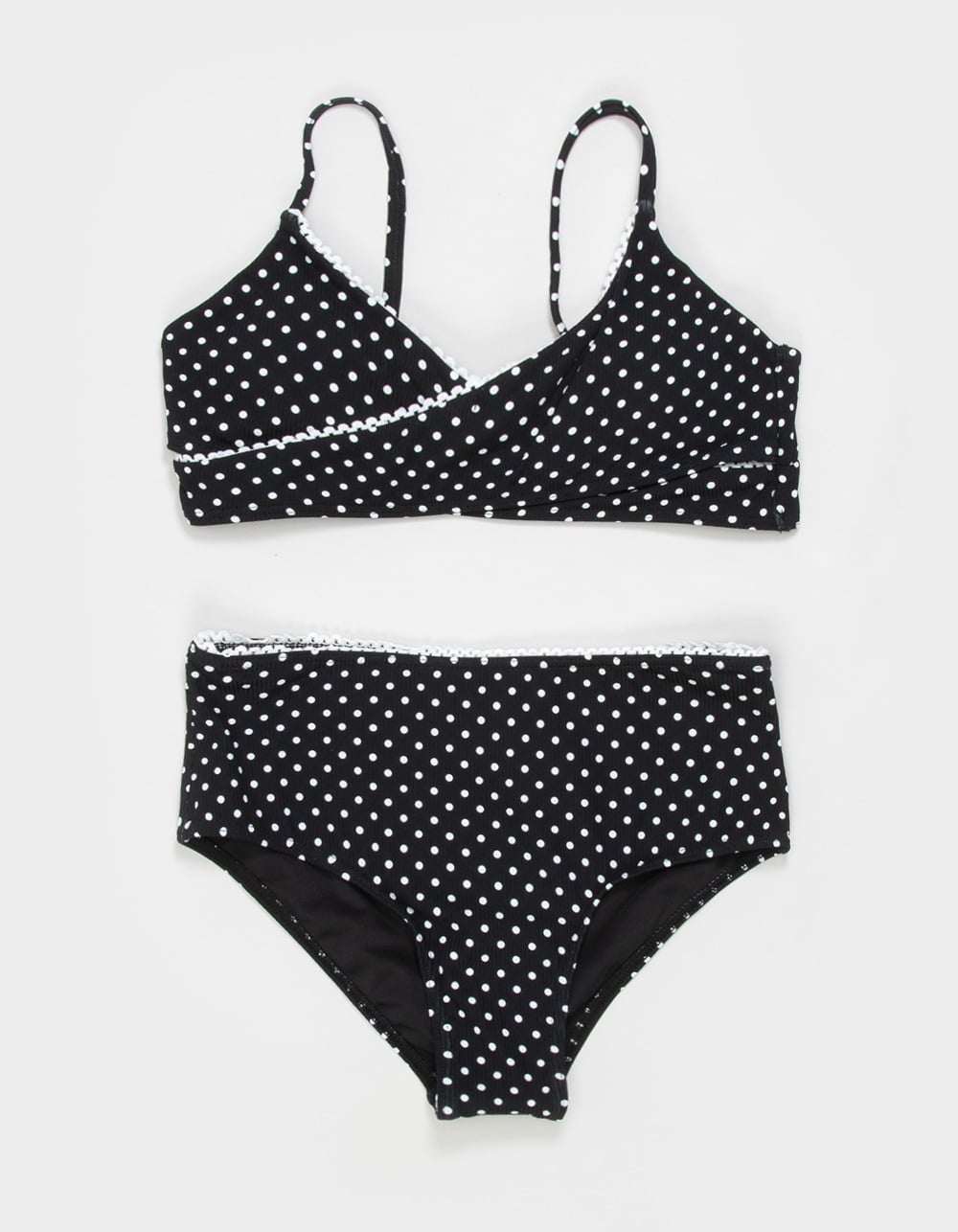 FULL TILT Polka Dot Girls Texture Wrap Bikini Set - BLK/WHT