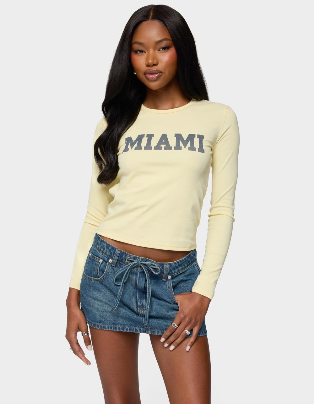 EDIKTED Miami Girl Long Sleeve Tee - YELLOW